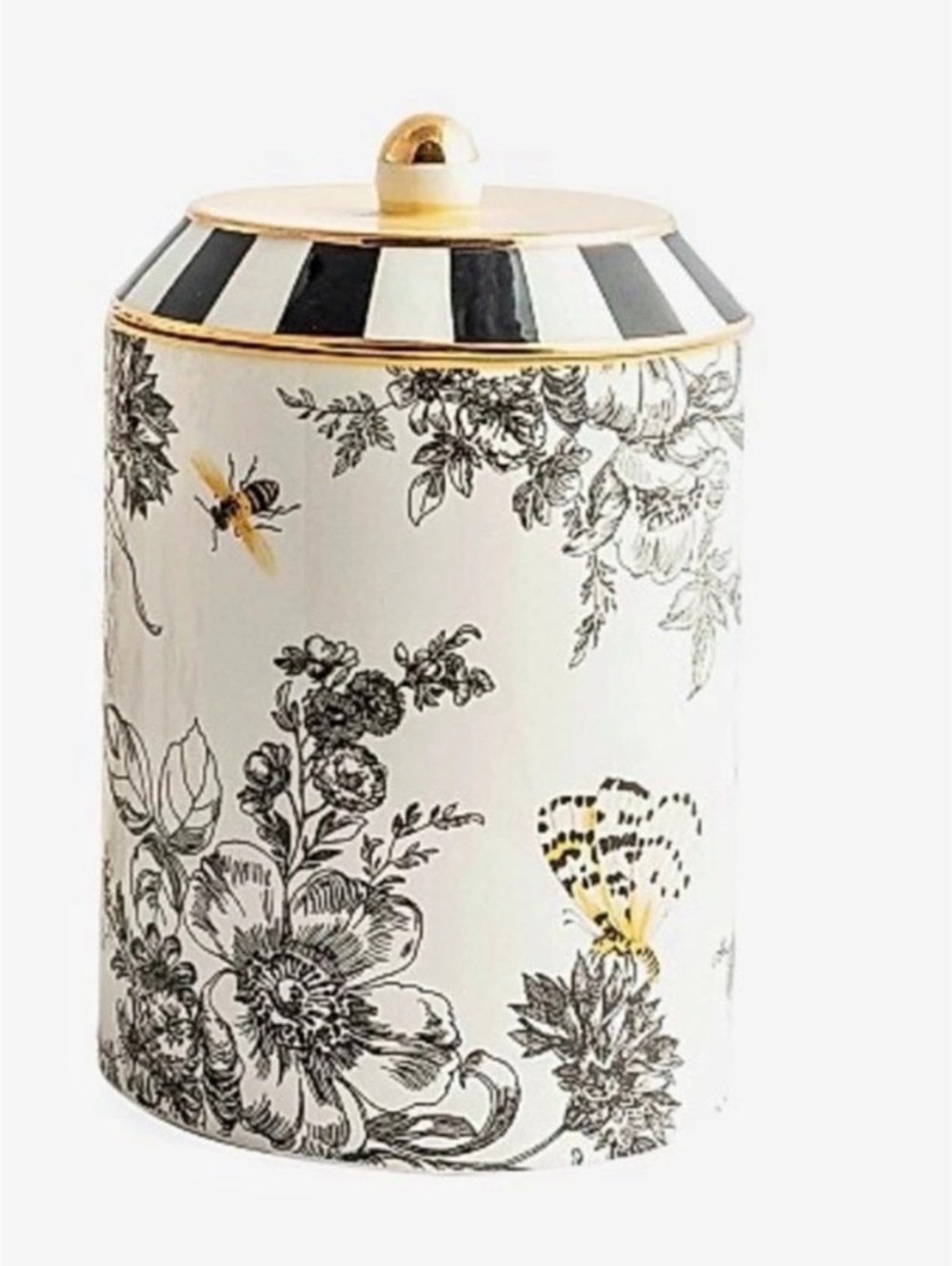 Discontinued, rare MacKenzie-Childs Bee Toile Canister in White & Black (2) Sage
